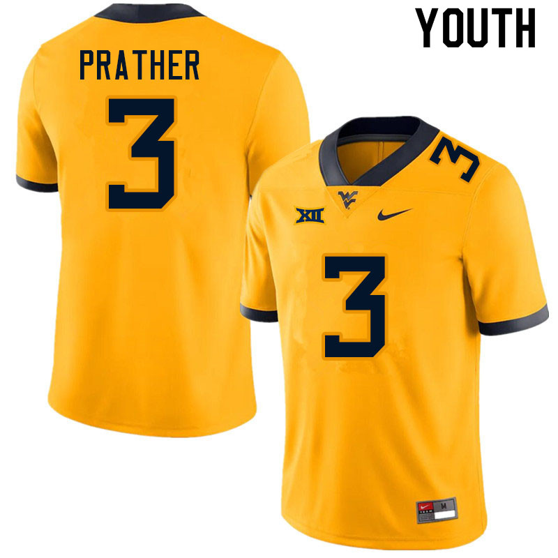 NCAA Youth Kaden Prather West Virginia Mountaineers Gold #3 Nike Stitched Football College Authentic Jersey NA23H45EL